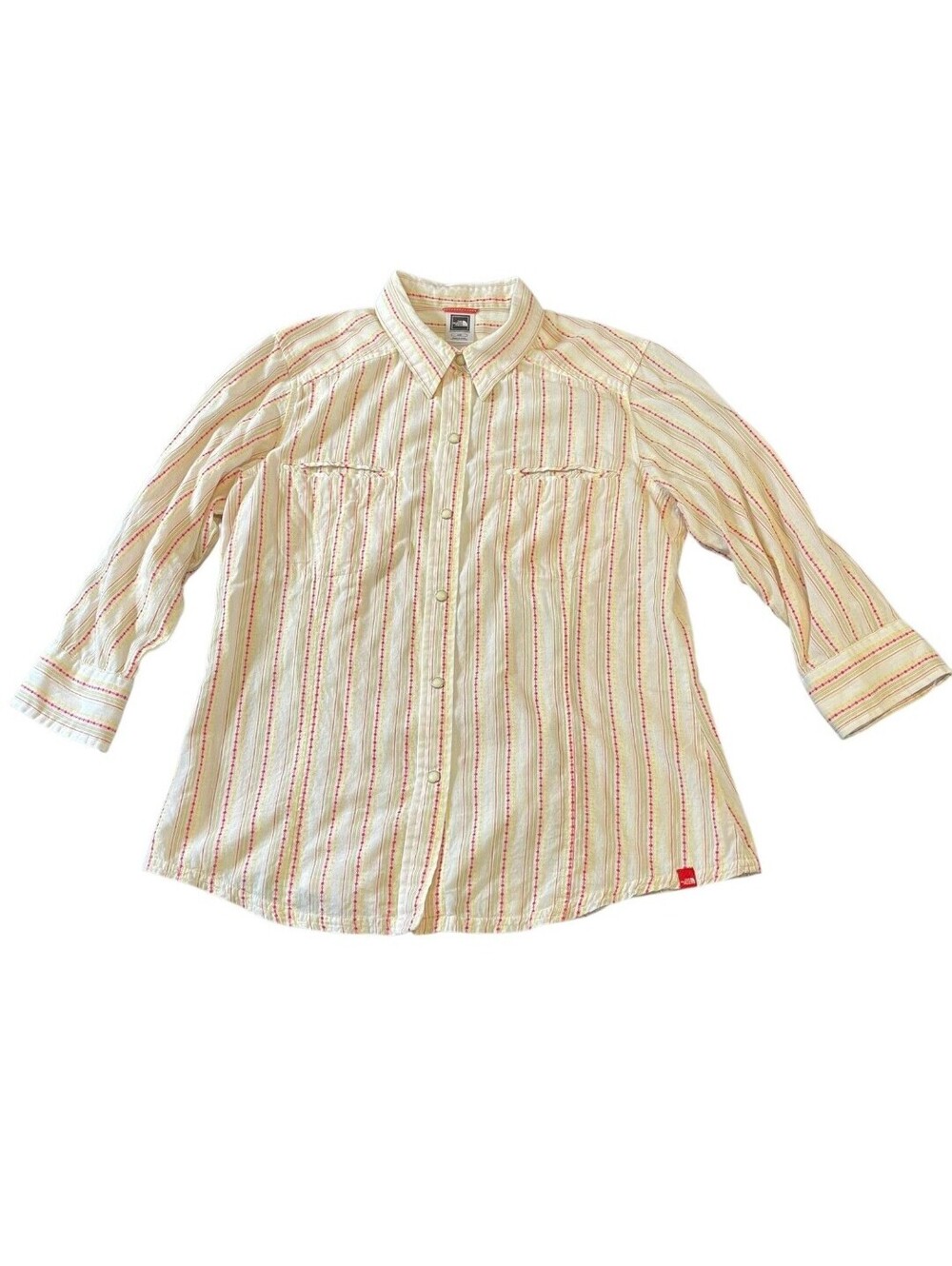 The North Face TNF Shirt L White Striped Button Up Snap Pocket Cotton Western